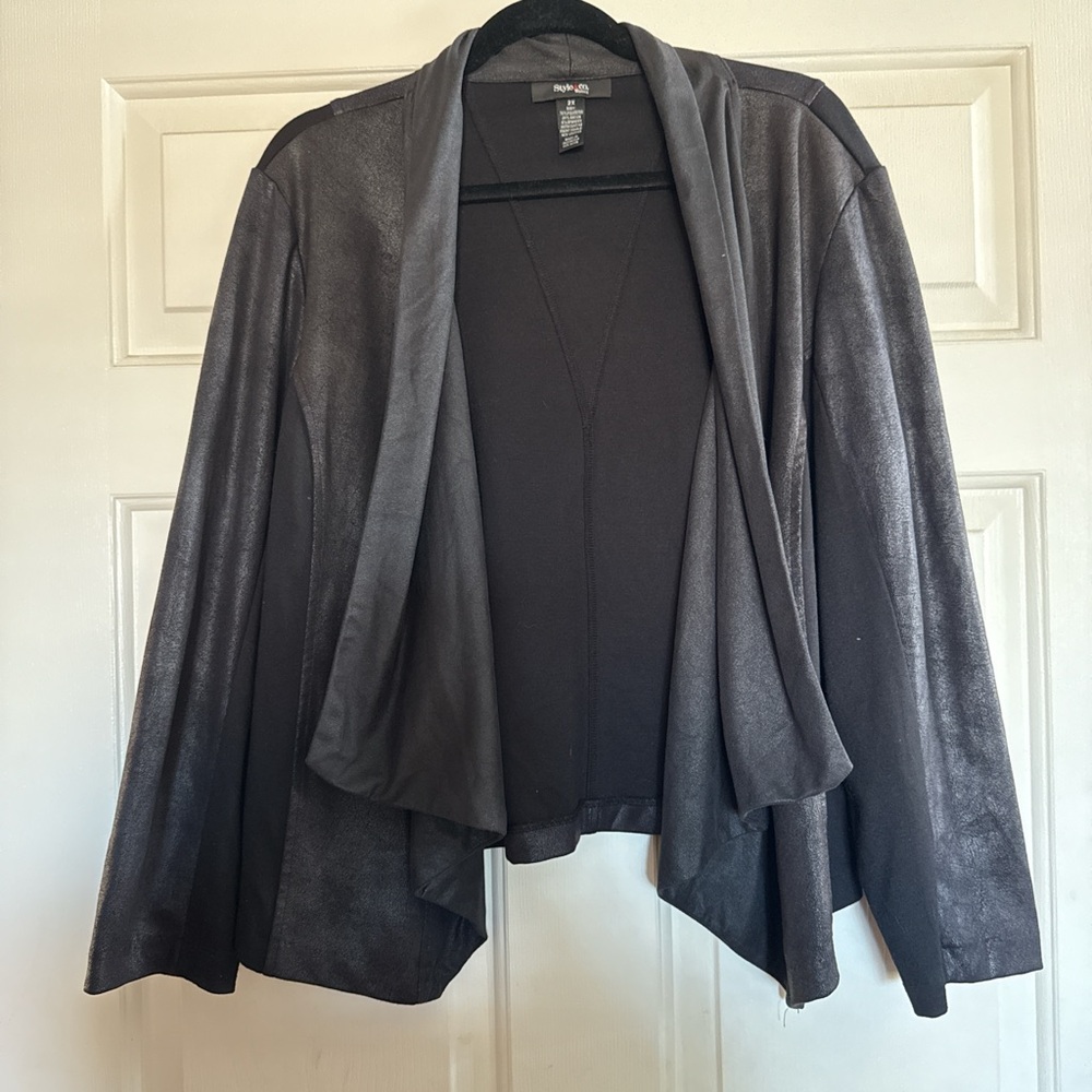 Black Draped Open Front Jacket